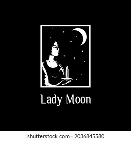 woman carrying a candle under the moon and stars