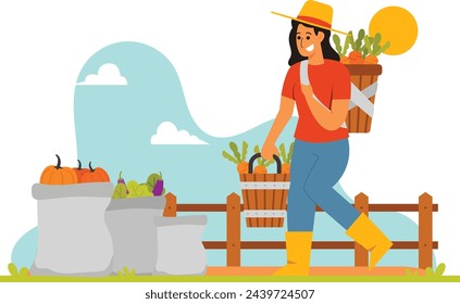 Woman carrying crops from the garden