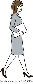 A woman carrying documents to a conference room