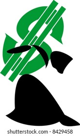 Woman carrying dollar sign on her back