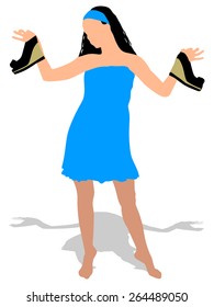 woman carrying the heels in her hand, vector 