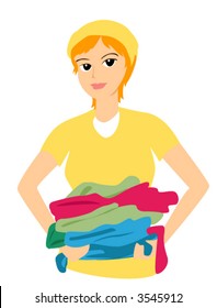 Woman Carrying Laundry - Vector