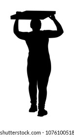Woman carrying load on the head vector silhouette illustration. Traditional way of transport in India. Pizza delivery had transportation method. Hard worker with heavy load. Warehouse laborer activity