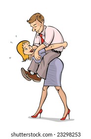 Woman is carrying a man