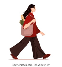 Woman Carrying Shopping Bag in Flat Vector Style