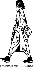 Woman carrying sling bag People walking Hand drawn line art illustration