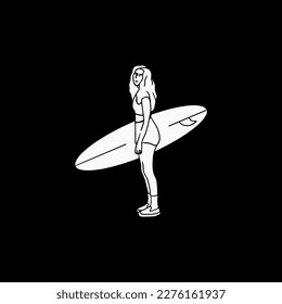 
woman carrying a snowboard minimalist style vector