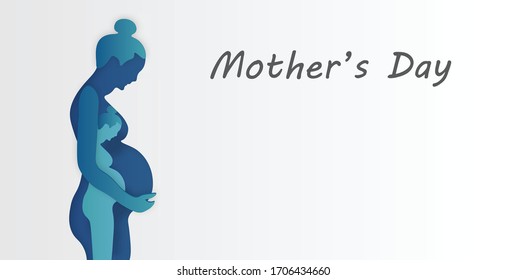 Woman carrying surrogacy, International Mother's Day, beautiful woman, style, design, illustration, paper cut, vector, illustration