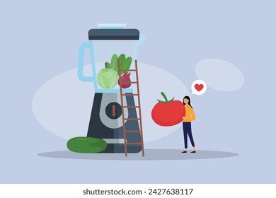 Woman carrying tomato for making detox drink vector illustration