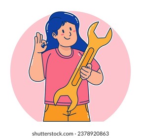 A Woman carrying a Wrench