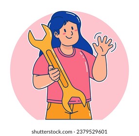 A Woman carrying a Wrench