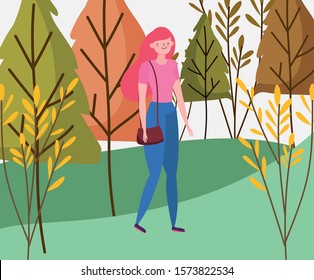 Woman cartoon in autumn design, season nature ornament garden decoration and botany theme Vector illustration