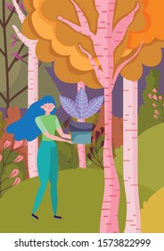 Woman cartoon in autumn design, season nature ornament garden decoration and botany theme Vector illustration