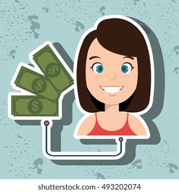 woman cartoon bag money dollar