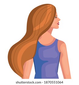 woman cartoon with brown hair from side design, Girl female person people human and social media theme Vector illustration