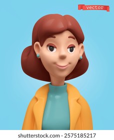 Woman cartoon character face, 3d avatar icon