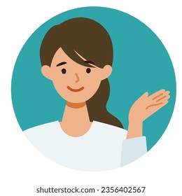 Woman cartoon character. People face profiles avatars and icons. Close up image of pointing Woman. Vector flat illustration.