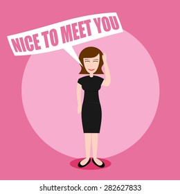 woman cartoon character said nice to meet you