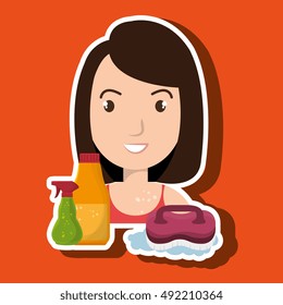 woman cartoon clear brush cleaning
