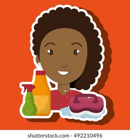 woman cartoon clear brush cleaning