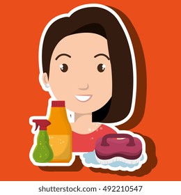 woman cartoon clear brush cleaning