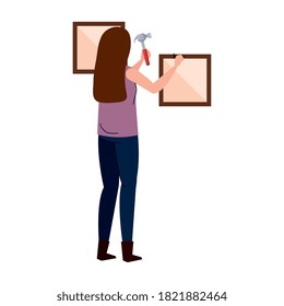 woman cartoon with construction hammer with frames design of working maintenance workshop and repairing theme Vector illustration
