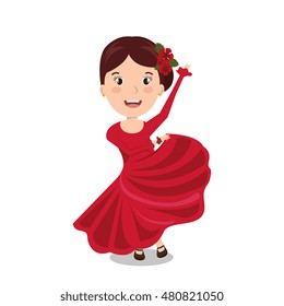 Woman Cartoon Dancer Flamenco Design