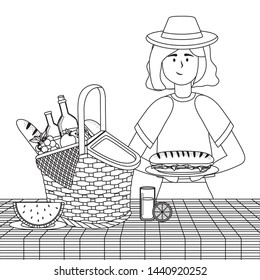 Woman cartoon having picnic design