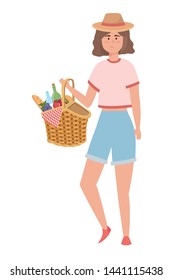 Woman cartoon having picnic design