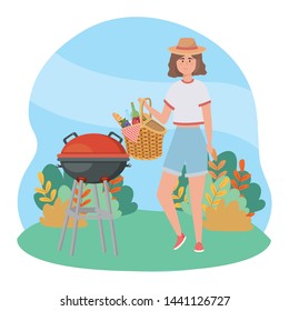 Woman cartoon having picnic design
