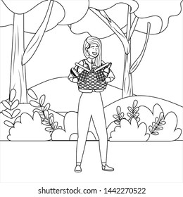 Woman cartoon having picnic design
