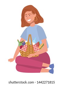 Woman cartoon having picnic design