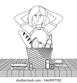 Woman cartoon having picnic design