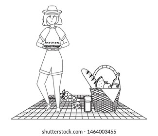 Woman cartoon having picnic design