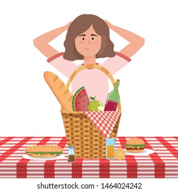 Woman cartoon having picnic design