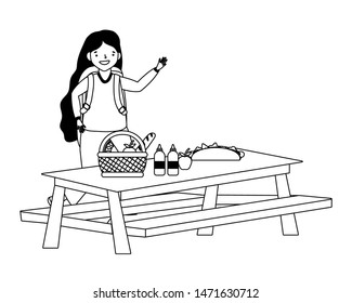 Woman cartoon having picnic design