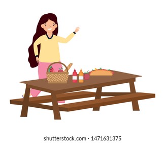 Woman cartoon having picnic design