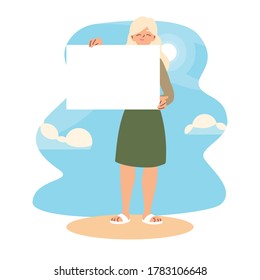 Woman cartoon holding banner board design, Manifestation protest and demonstration theme Vector illustration