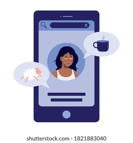 woman cartoon with insomnia and bubbles in smartphone design, sleep and night theme Vector illustration