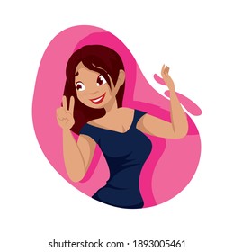 woman cartoon making love and peace symbol design, Girl female person people human and social media theme Vector illustration