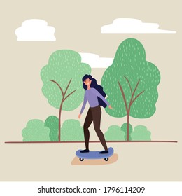 woman cartoon on skateboard at park design, Nature outdoor and season theme Vector illustration