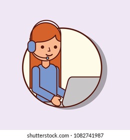 woman cartoon operator logistic headset and laptop computer
