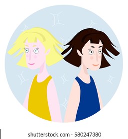 Woman cartoon portrait representing Gemini Zodiac Sign