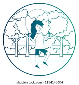 woman cartoon practicing exercise in the park