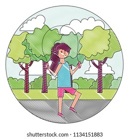 woman cartoon practicing exercise in the park