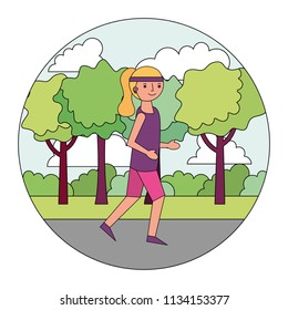 woman cartoon practicing exercise in the park