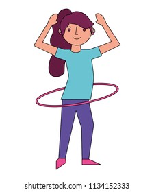woman cartoon practicing with hula hoop