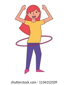 woman cartoon practicing with hula hoop