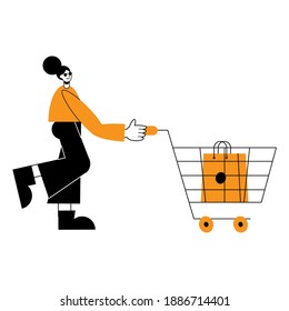 Woman cartoon with shopping bag in cart design of commerce and market theme Vector illustration