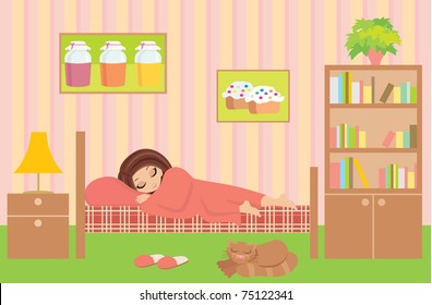 Woman cartoon sleeps. vector, no gradient, colour full